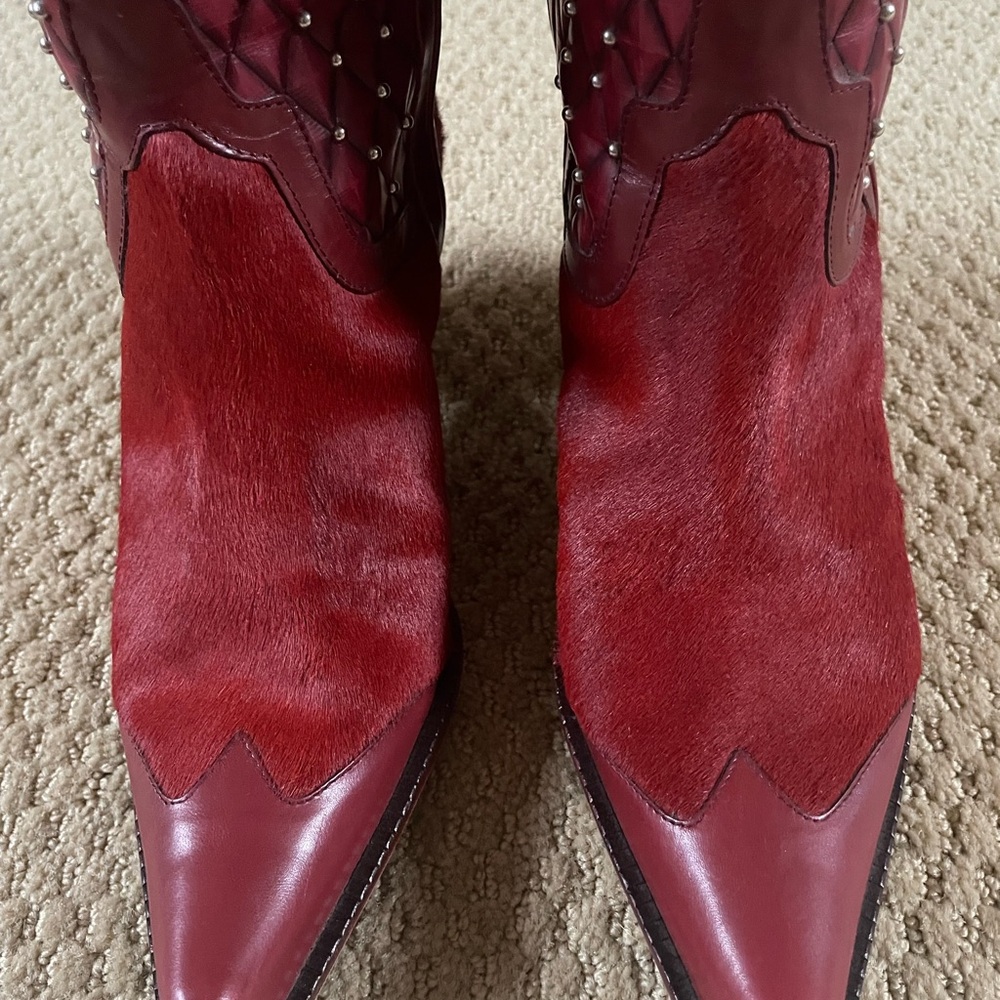 RARE Donald Pliner Ruby Red Hair On Hide Western Boots (8) - Picture 6 of 14